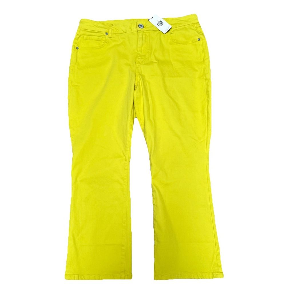 Cabi NWT Size 12 Yellow Glow Stick‎ Kick Back Kick Flare Jeans 5 Pocket